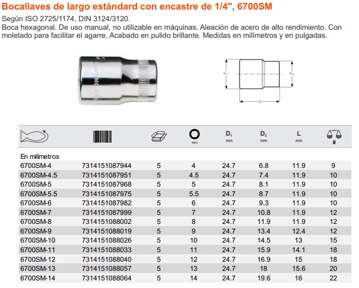 BOCALLAVE MILIMETRICA_ BAHCO_ 6700SM